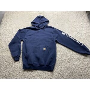 Carhartt Signature Sleeve Spellout Hoodie Men's Size Medium Navy